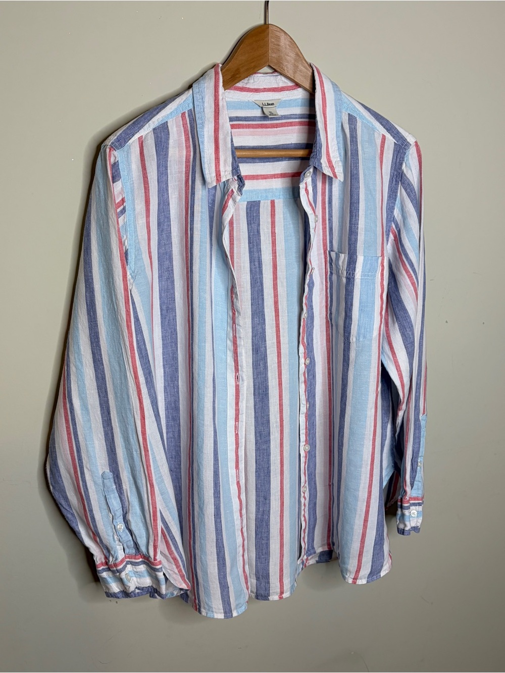 LL Bean Striped Washable Linen Shirt Size XL